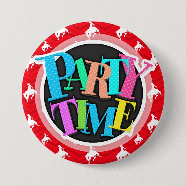 Scharlachrot, weiß, Zickzack, Rodeo Cowboy Button (Vorderseite)