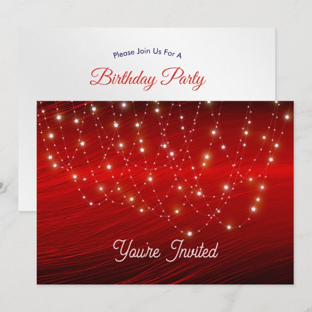 Scharlachrote Starlight-Kaskade zum Geburtstag Einladung (Vorne/Hinten)