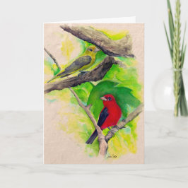 Scharlachrote Tanager Vögel Aquarellmalerkarte Karte