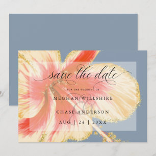 Scharlachrote und gelbe tropische Blumen-Aquarell- Save The Date