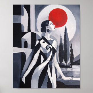 Scharlachroter Mond: Stilisierte Frau in monochrom Poster