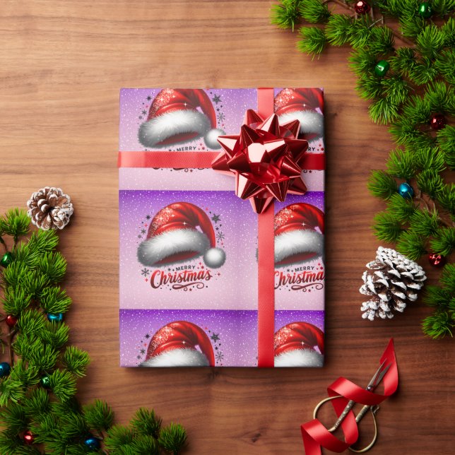 Scharlachroter Santa-Hut-Glanz  Geschenkpapier (Feiertagsgeschenk)