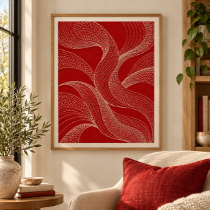 Scharlachroter Sashiko-Rhythmus-Kunststoffdruck Poster