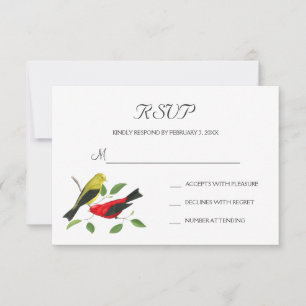 Scharlachroter Tangaren Vogel Kunst Hochzeit Antwo RSVP Karte