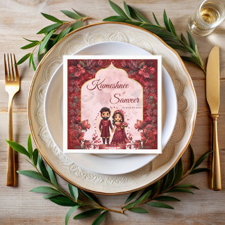 Scharlachrotes süßes indisches Hochzeitspaar-Braut Serviette