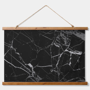 Scharze silberne Marmoroptik Wandteppich Mit Holzrahmen
