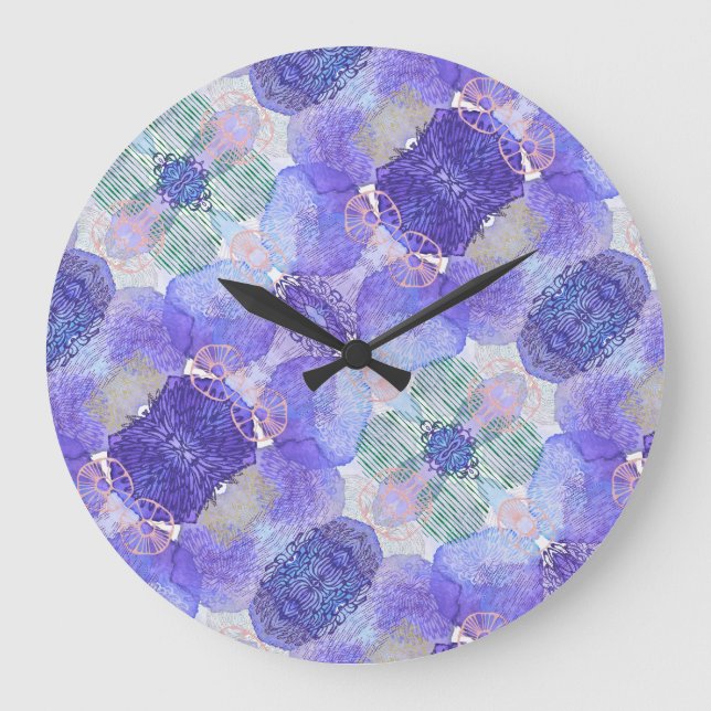 Schatten der Abstrakten Blume Lavender und Green Große Wanduhr (Vorderseite)