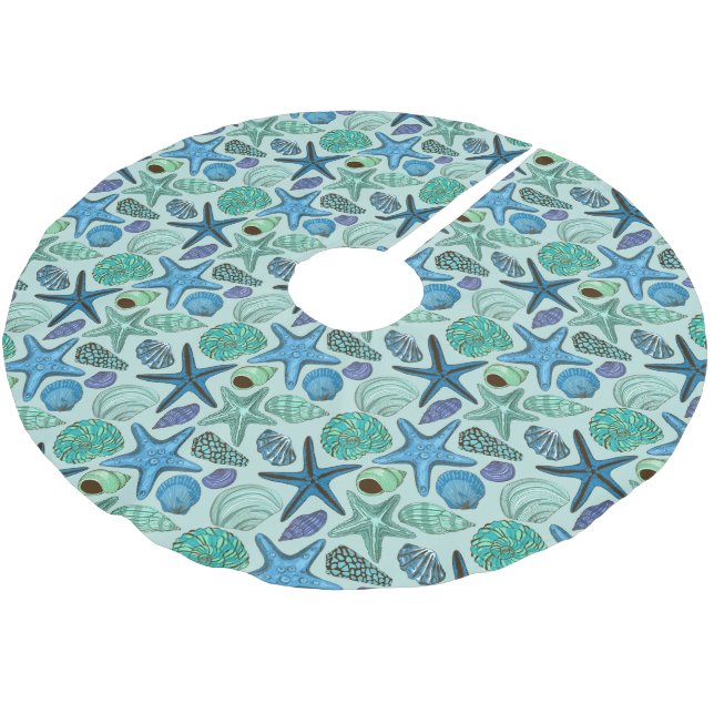Schatten der blauen Seashells und des Polyester Weihnachtsbaumdecke (Schrägansicht)
