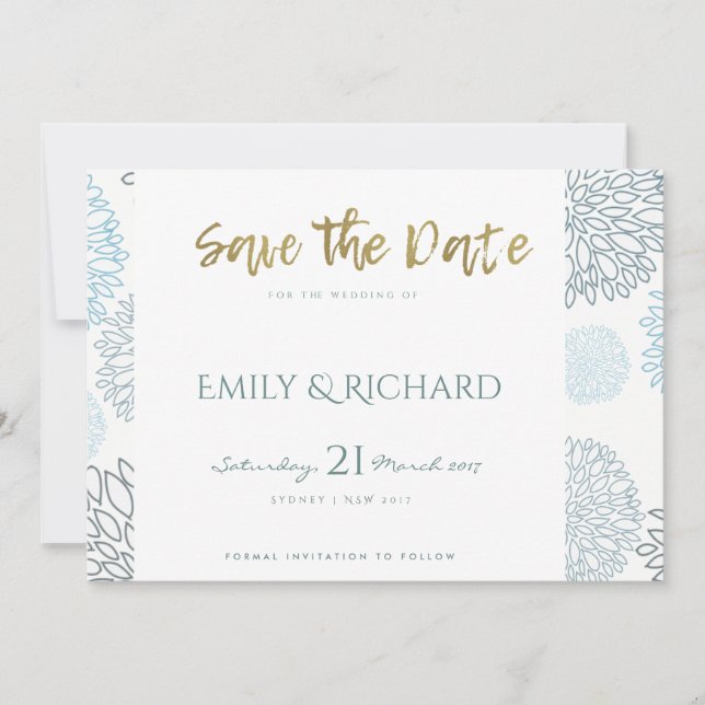 SCHATTEN DES BLAUEN DAHLIA PATTERN SAVE THE DATE (Vorderseite)