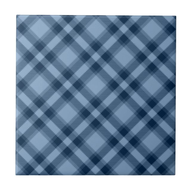 Schatten des blauen Tartan-Musters Fliese (Vorderseite)