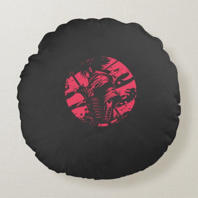 Schatten des Samurai Rundes Kissen (Vorderseite)