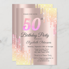 Schatten Glitter Drips Rose Gold 50th Birthday Einladung