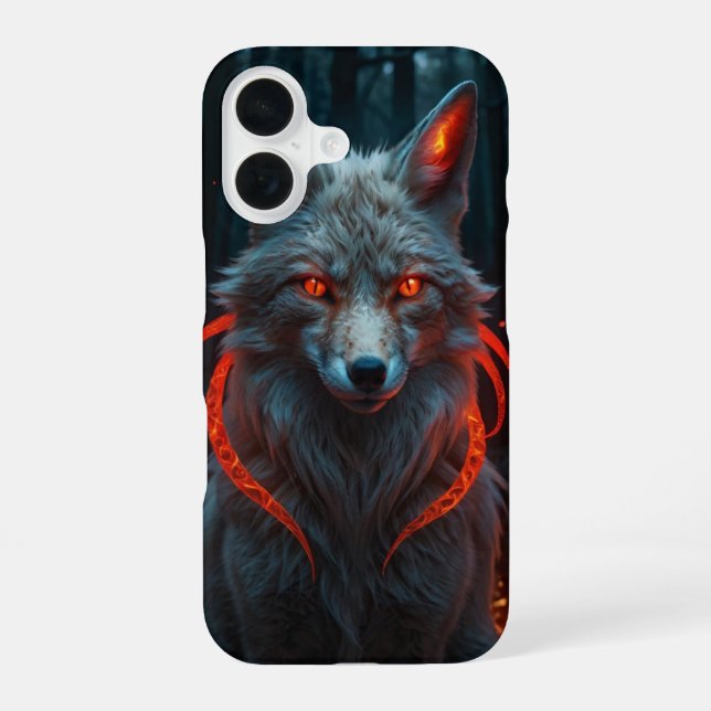 Schatten-Kitsune iPhone 16 Hülle (Rückseite)