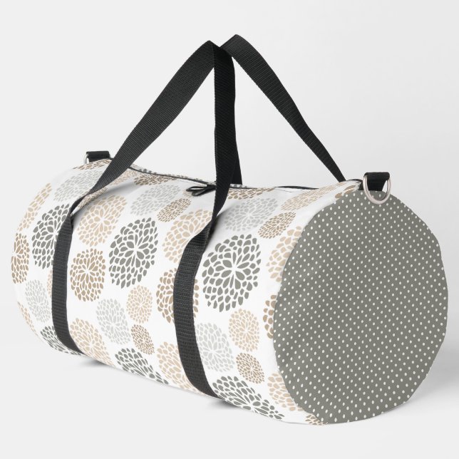 SCHATTEN VON BROWN & GRAY MUMS & POLKA DOTS DUFFLE BAG (Linke Ecke)
