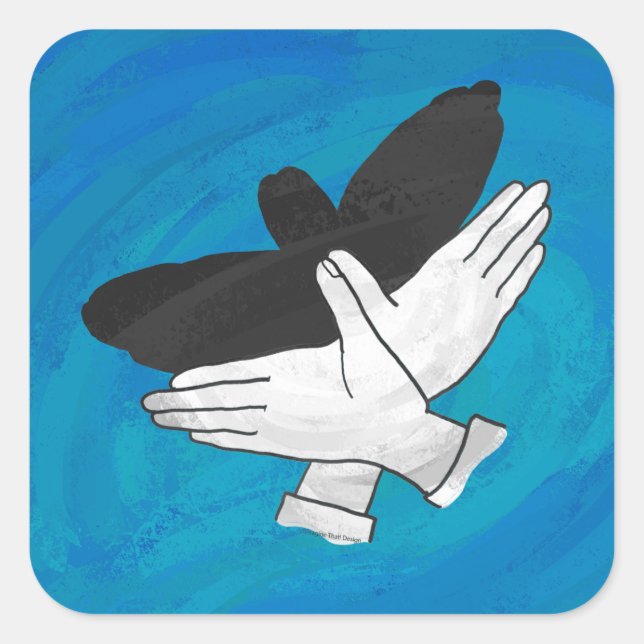 Schattenadler auf blau quadratischer aufkleber (Vorderseite)