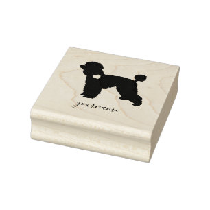 Schattenbild eines Pudel-Hundes mit Herz am Hals Gummistempel