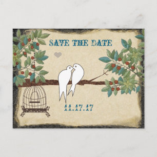 Schattenbild Gelbe Vögel Vogelkäfig Save-the-Date Ankündigungspostkarte