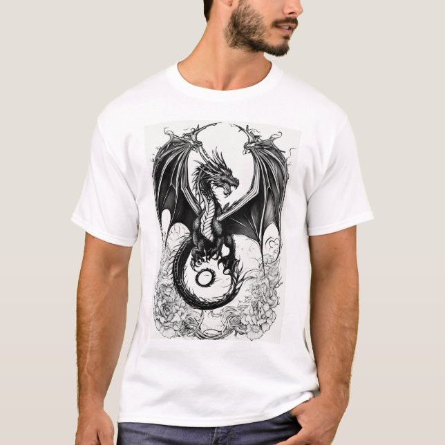 Schattenfeuerwächter: Mystischer Drache, Schwarze  T-Shirt (Vorderseite)