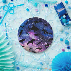 Schattenhai Haiwal in Gradientengalaxie Weltraum Pappteller