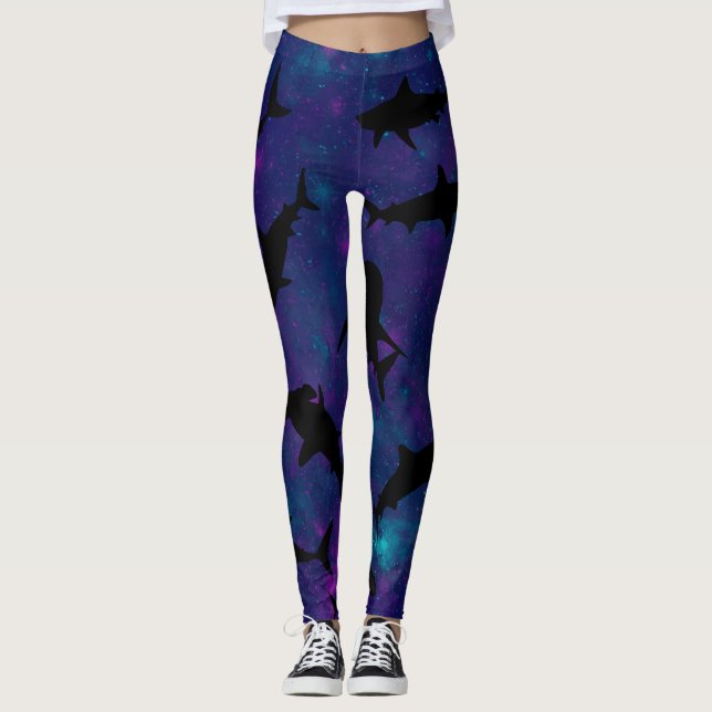 Schattenhai-Walgefälle farbige Galaxie Leggings (Vorderseite)