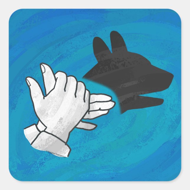 Schattenhund auf blau quadratischer aufkleber (Vorderseite)