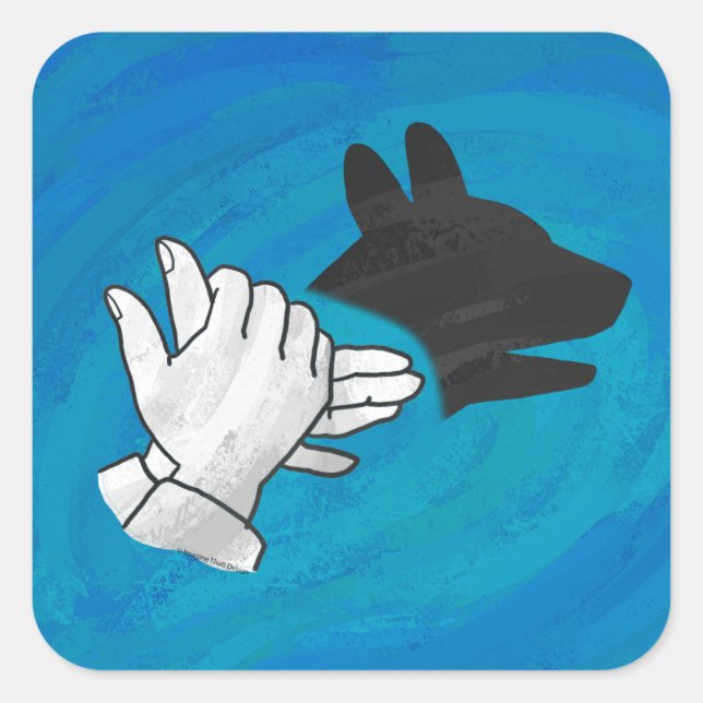 Schattenhund auf blau quadratischer aufkleber (Vorderseite)