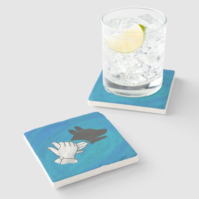 Schattenhund auf blau steinuntersetzer (Seitenansicht)