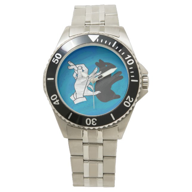 Schattenkaninchen auf Blau Armbanduhr (Vorderseite)