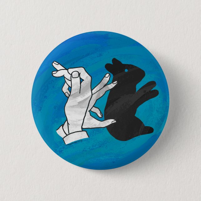 Schattenkaninchen auf Blau Button (Vorderseite)