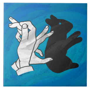 Schattenkaninchen auf Blau Fliese