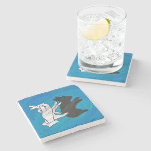 Schattenkaninchen auf Blau Steinuntersetzer