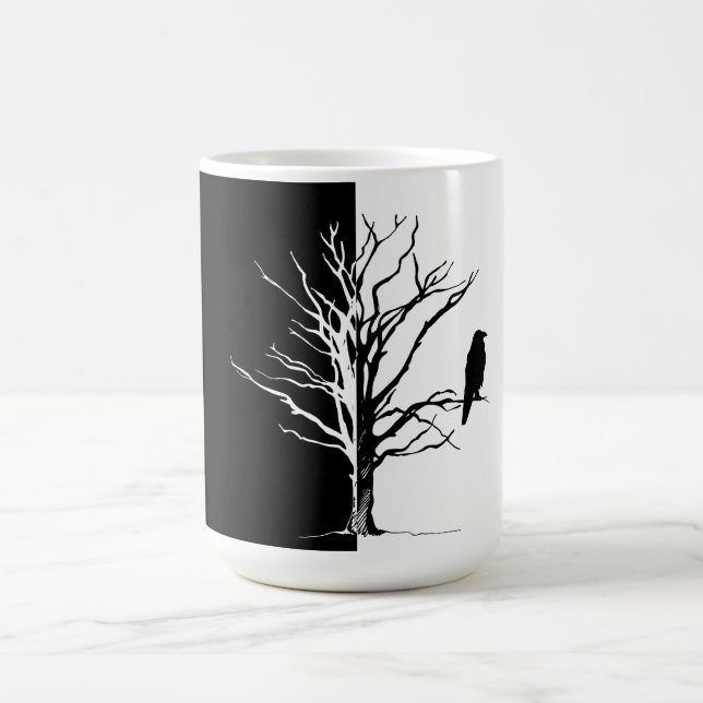 Schattenriss Schwarzer Vogel Rabe Kaffeetasse (Mittel)