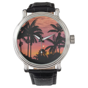 Schattenrisse von Palmen, Hawaii Armbanduhr