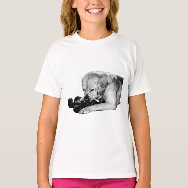 Schattenspiel - Labrador mit Bär T-Shirt (Vorderseite)