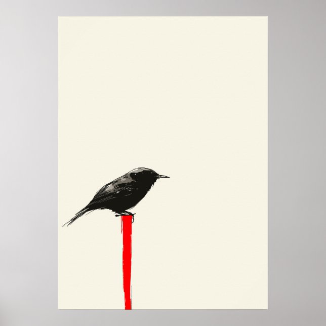 Schattenvogel auf einem roten Pfosten Poster (Vorne)