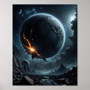 Schattierter Mond und Gasriese Poster