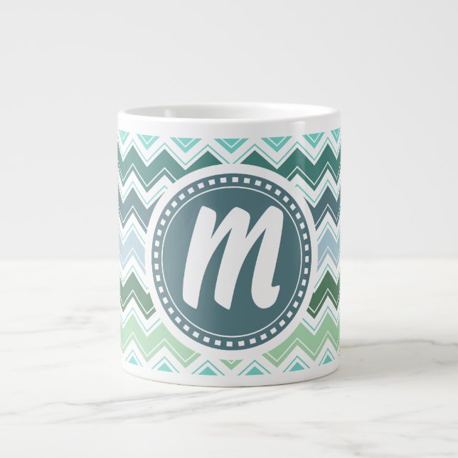Schattierungen grüner, eleganter Zickzack Muster Jumbo-Tasse (Vorderseite)