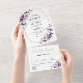 Schattierungen Lila Blooms Geometrische Hochzeiten All In One Einladung