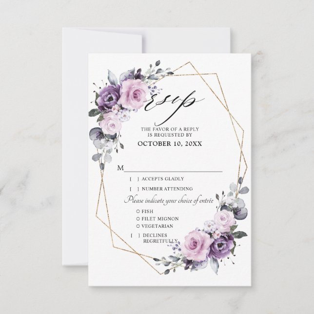 Schattierungen Lila Blooms Geometrische Hochzeiten RSVP Karte (Vorderseite)