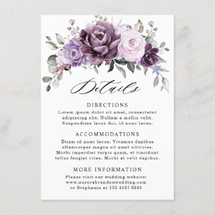 Schattierungen Lila Blooms Hochzeitsdetails Begleitkarte