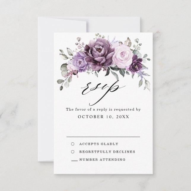 Schattierungen Lila blutiger blutiger Hochzeiten RSVP Karte (Vorderseite)