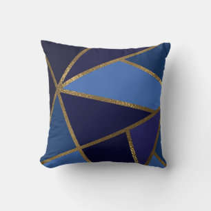 Schattierungen von Blau und Gold Bronze Geometrisc Kissen