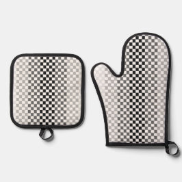 Schattierungen von grauem Schwarz-weißem Schachbre Ofenhandschuh & Topflappen-Set