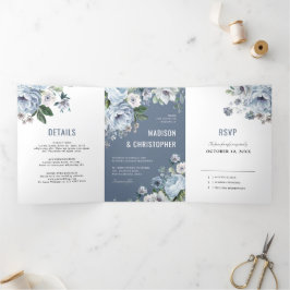 Schattierungen von Gray Dusty Blue Winter Rustikal Dreifach Gefaltete Ankündigung