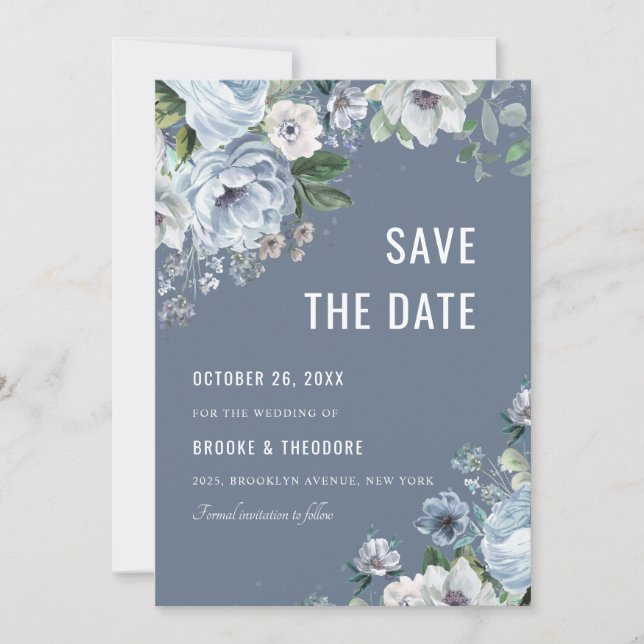 Schattierungen von Gray Dusty Blue Winter Rustikal Save The Date (Vorderseite)