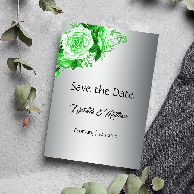 Schattierungen von grünen Aquarellfarben-Rose Save The Date (Von Creator hochgeladen)