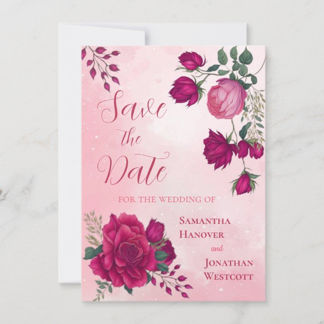 Schattierungen von Magenta Rosa Moderne florale Bo Save The Date (Vorderseite)