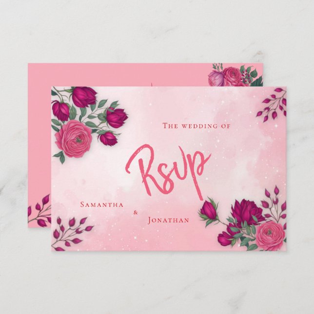 Schattierungen von Magenta Rosa Moderne Hochzeit RSVP Karte (Vorne/Hinten)