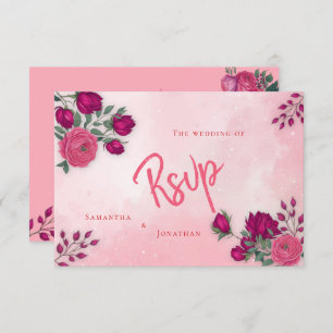 Schattierungen von Magenta Rosa Moderne Hochzeit RSVP Karte
