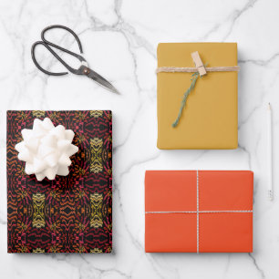 Schattierungen von Orange Rot Gelb Band Kunst Desi Geschenkpapier Set